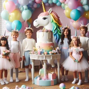 fiesta infantil de unicornio felices divertidos